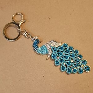 Keychain, Peacock Sparkling Blue Rhinestone for keys or Purse Decor